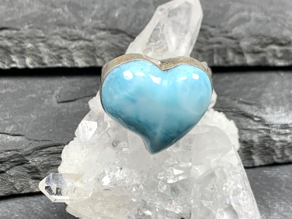Larimar Heart Ring – Adjustable Sterling Silver Ring, Natural Caribbean Gemstone Larimar Heart Ring – Adjustable Sterling Silver Ring, Natural Caribbean Gemstone