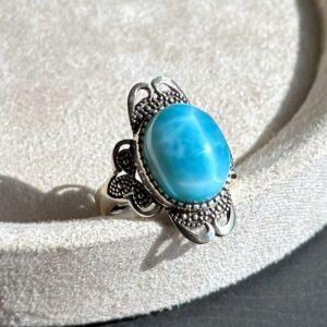 Natural Dominican High Quality Blue Larimar Silver Ring, Natural Larimar Ring, Silver Blue Larimar Ring, 天然高品质海纹石纯银戒指 Natural Dominican High Quality Blue Larimar Silver Ring, Natural Larimar Ring, Silver Blue Larimar Ring, 天然高品质海纹石纯银戒指
