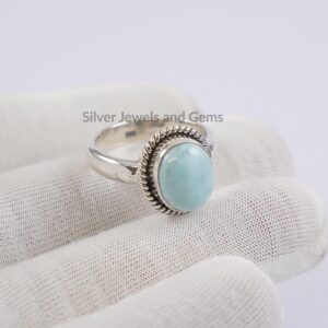 Natural Larimar Ring, Handmade Oval Gemstone Ring, 925 Sterling Silver Ring, Twisted Wire Ring, Birthday Ring Natural Larimar Ring, Handmade Oval Gemstone Ring, 925 Sterling Silver Ring, Twisted Wire Ring, Birthday Ring