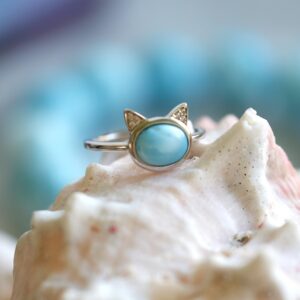 Oval Larimar Cat Pave Sterling Silver Adjustable Ring Dominican Republic Oval Larimar Cat Pave Sterling Silver Adjustable Ring Dominican Republic