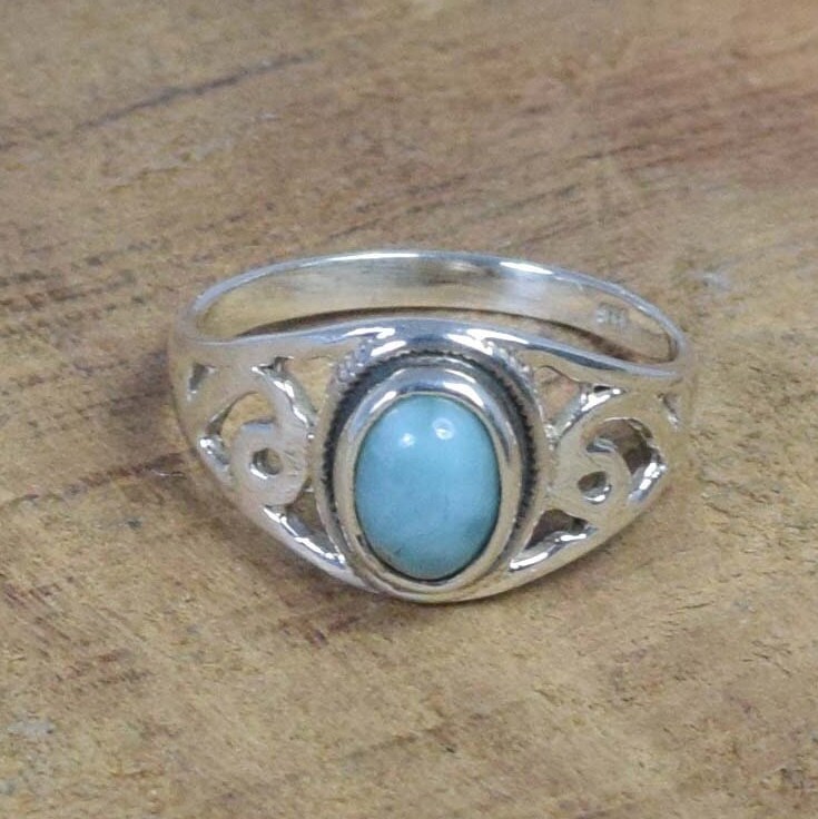 Larimar Ring: Oval Gemstone, Filigree Sterling Silver, Size 5 Larimar Ring: Oval Gemstone, Filigree Sterling Silver, Size 5
