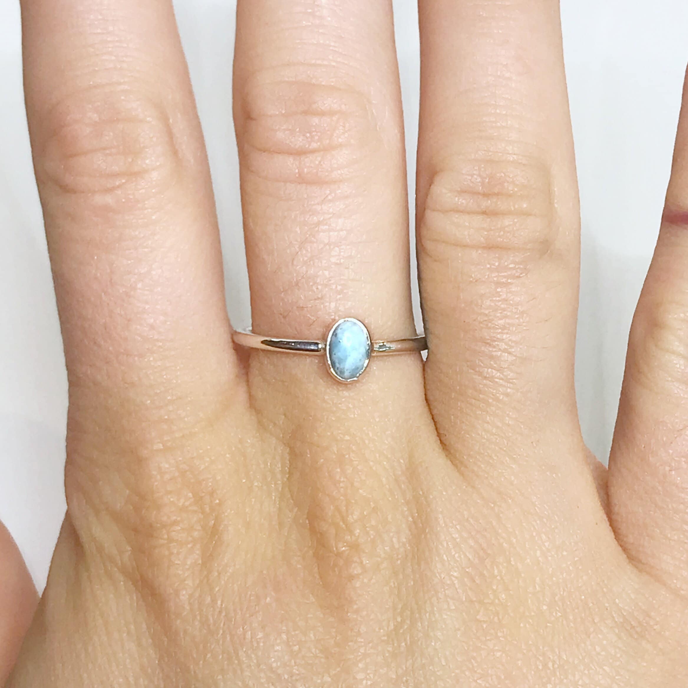 Larimar Ring Size 9 Usa - Dainty Ring! Larimar Jewelry - Stone Engagement Ring - Blue Stone Ring - Stacking Ring