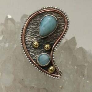 Three-tone Abstract Paisley Larimar Ring, Size 7 1/2 Three-tone Abstract Paisley Larimar Ring, Size 7 1/2