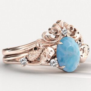 Vine Leaf Style Larimar Engagement Ring Set For Women Oval Cut Larimar Gemstone Ring Set Unique Promise Ring Art Deco Larimar Wedding Rings Vine Leaf Style Larimar Engagement Ring Set For Women Oval Cut Larimar Gemstone Ring Set Unique Promise Ring Art Deco Larimar Wedding Rings