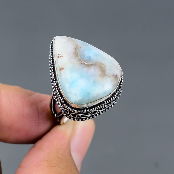 Vintage Pear Larimar Ring: Handmade 925 Sterling Silver, Size 7.75 Vintage Pear Larimar Ring: Handmade 925 Sterling Silver, Size 7.75