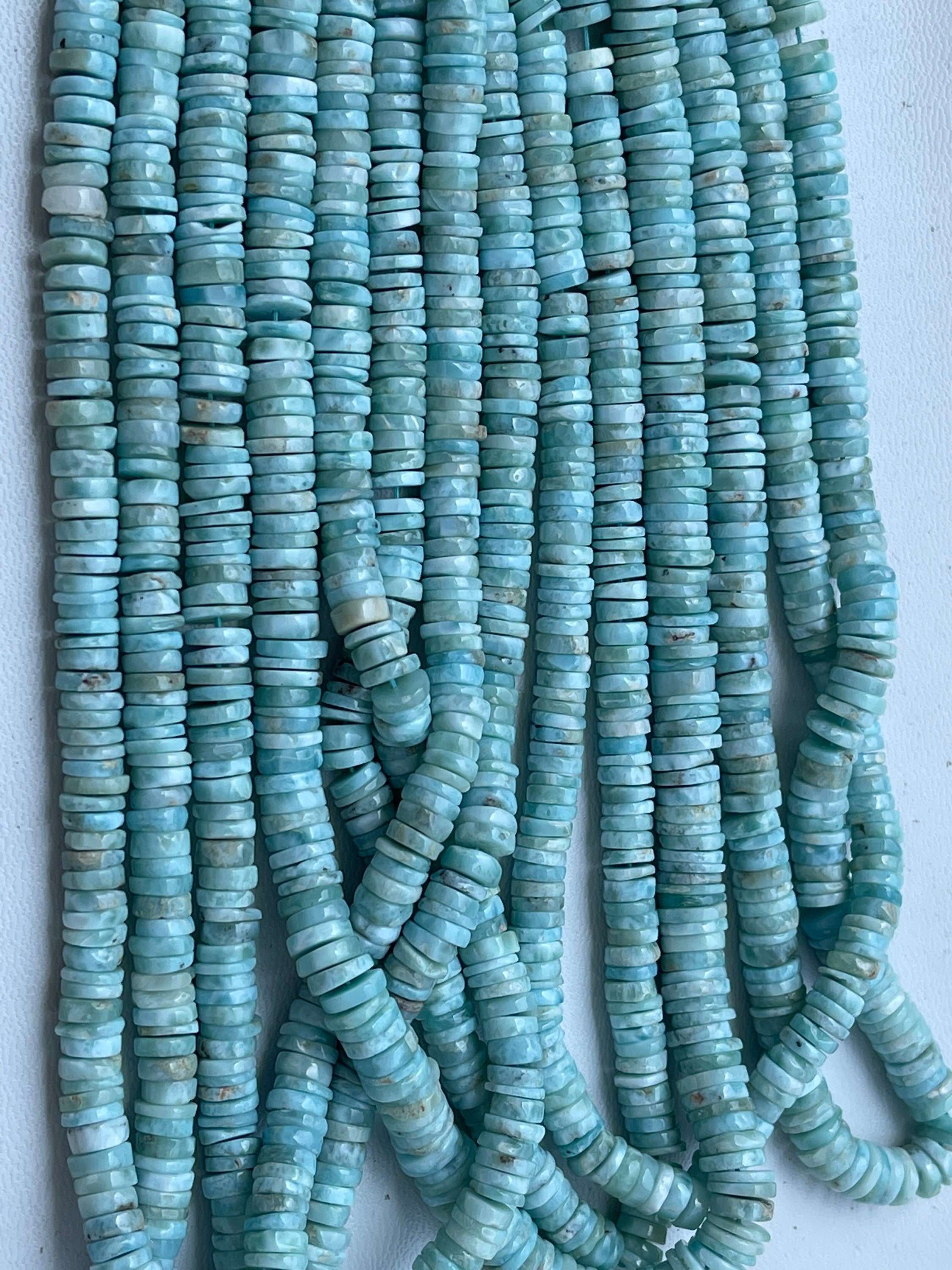 Larimar Rondelle 6.5 To 7 Mm Size , 8inch Length