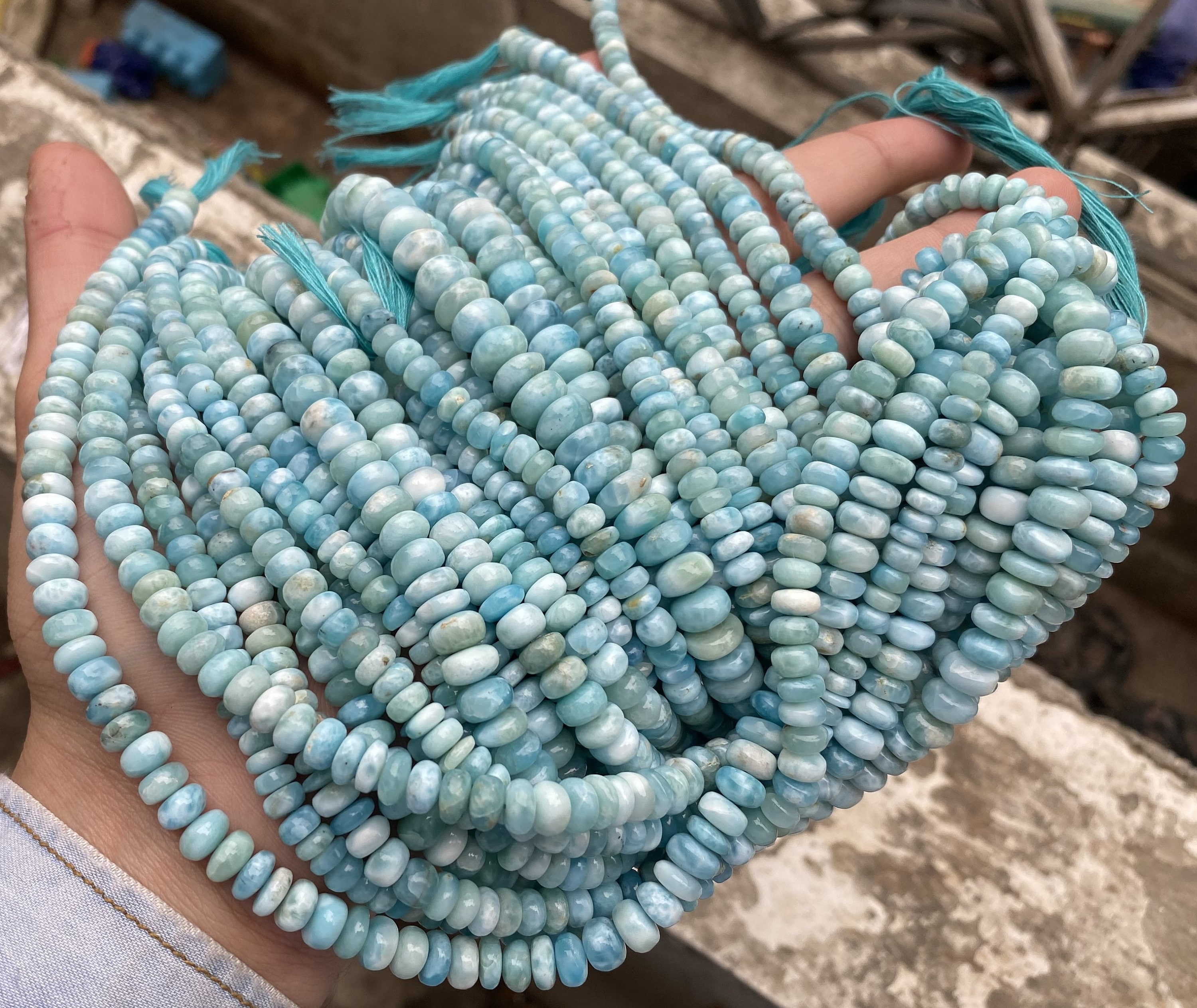 7 Inch Strand,finest Quality,natural Larimar Smooth Rondelles Shape Beads,size 7-8mm
