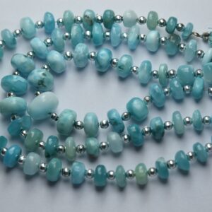 8 Inch Strand,Finest Quality,Natural Larimar Smooth Rondelles Shape Beads,Size 8-6mm