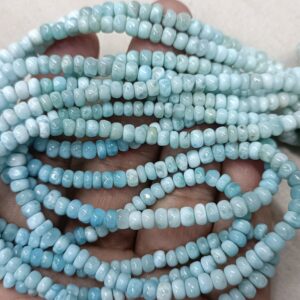 8 Inch Strand,Finest Quality,Natural Larimar Smooth Rondelles Shape Beads,Size 6-6.5mm