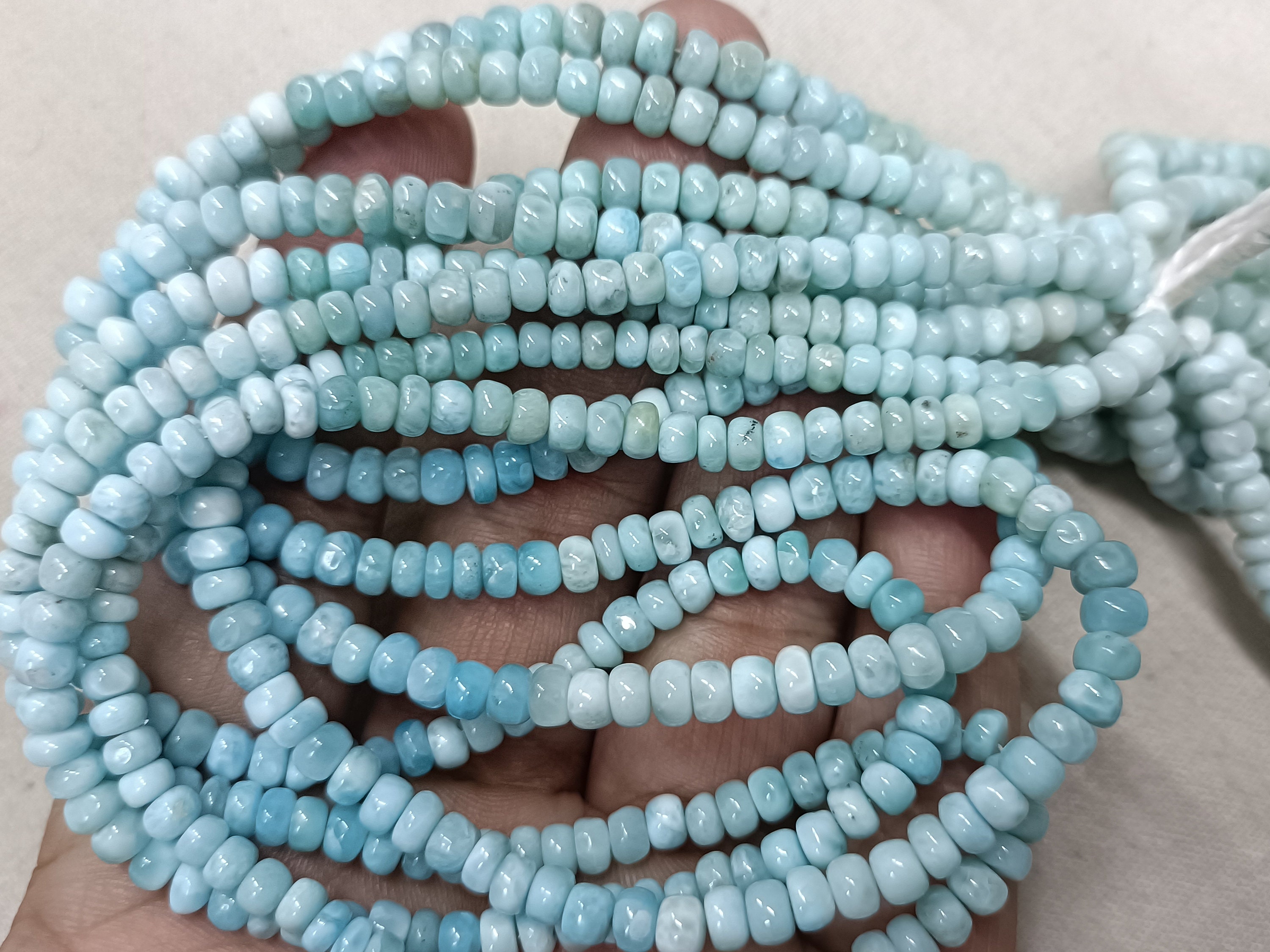 8 Inch Strand,finest Quality,natural Larimar Smooth Rondelles Shape Beads,size 6-6.5mm