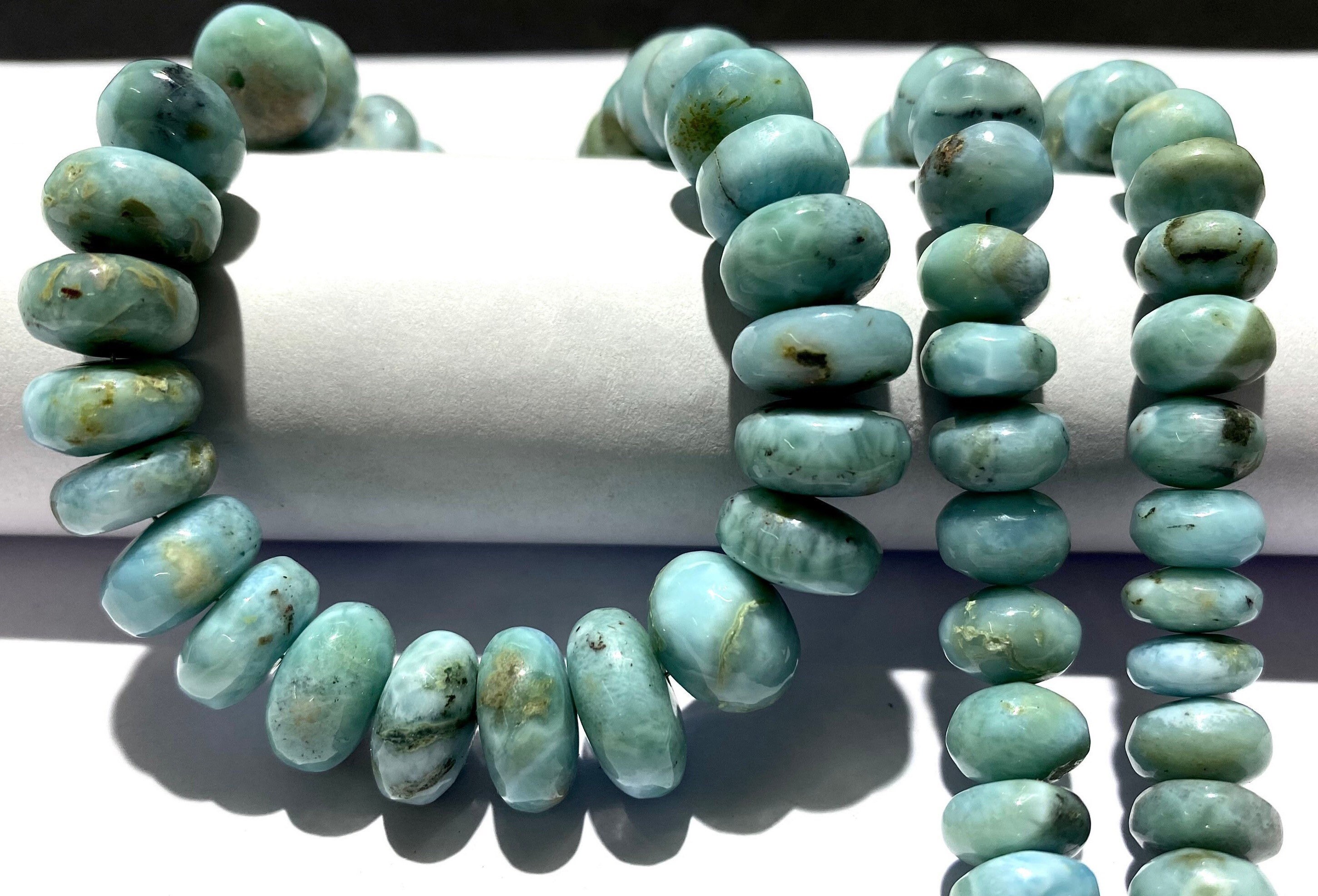 Aaa+ Blue Larimar Smooth Rondelle Beads 9mm-12mm Larimar Rondelle Beads 18” Natural Larimar Smooth Rondelles Larimar Gemstone Beads Larimar