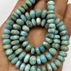 Aaa+ Blue Larimar Smooth Rondelle Beads 7mm-9mm Larimar Rondelle Beads 18” Natural Larimar Smooth Rondelles Larimar Gemstone Beads Larimar