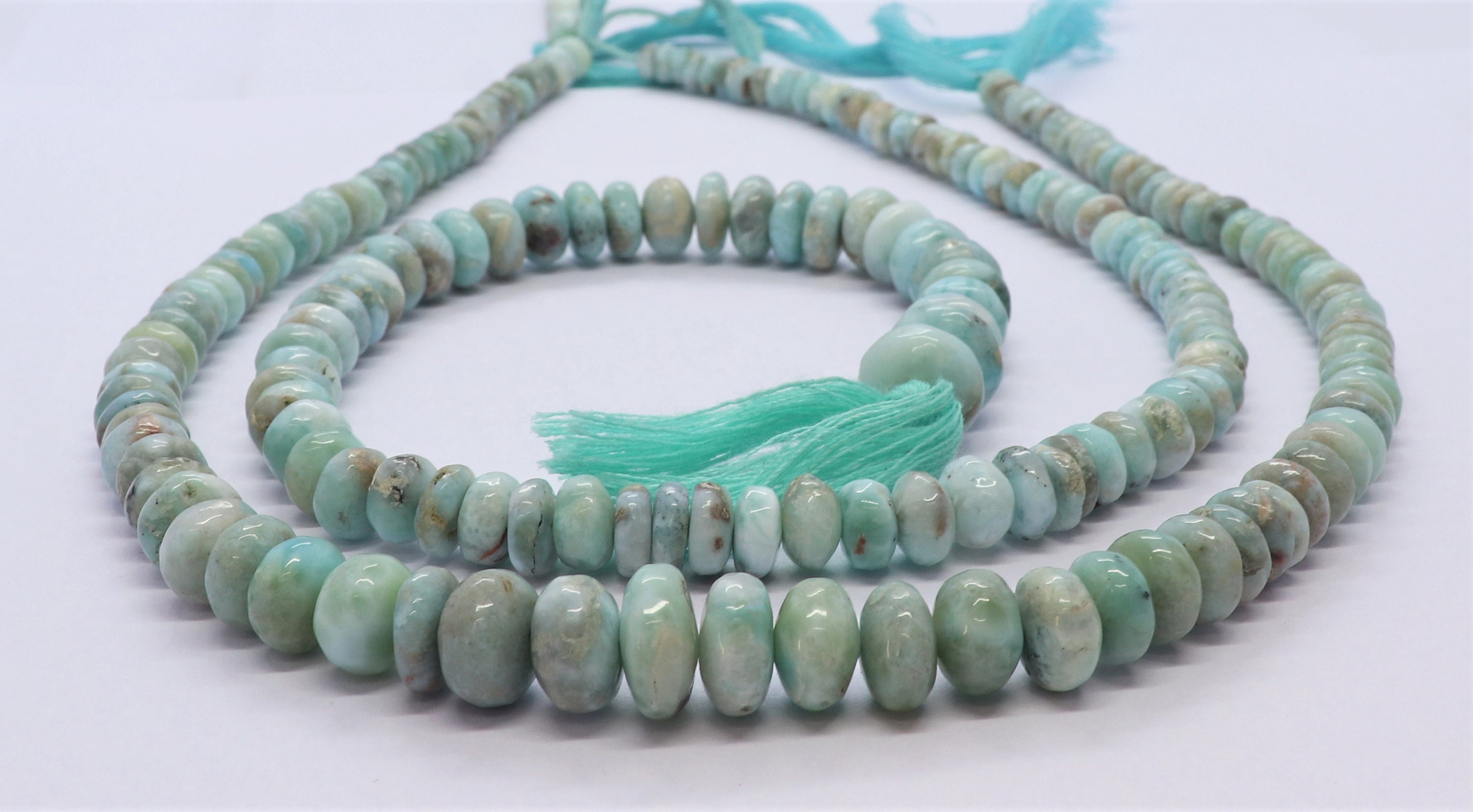 Aaa Natural Larimar Smooth Rondelle Beads, 6-8 Mm Plain Larimar Gemstone Beads, Larimar Beads, 14 Inch Smooth Larimar Rondelle Beads
