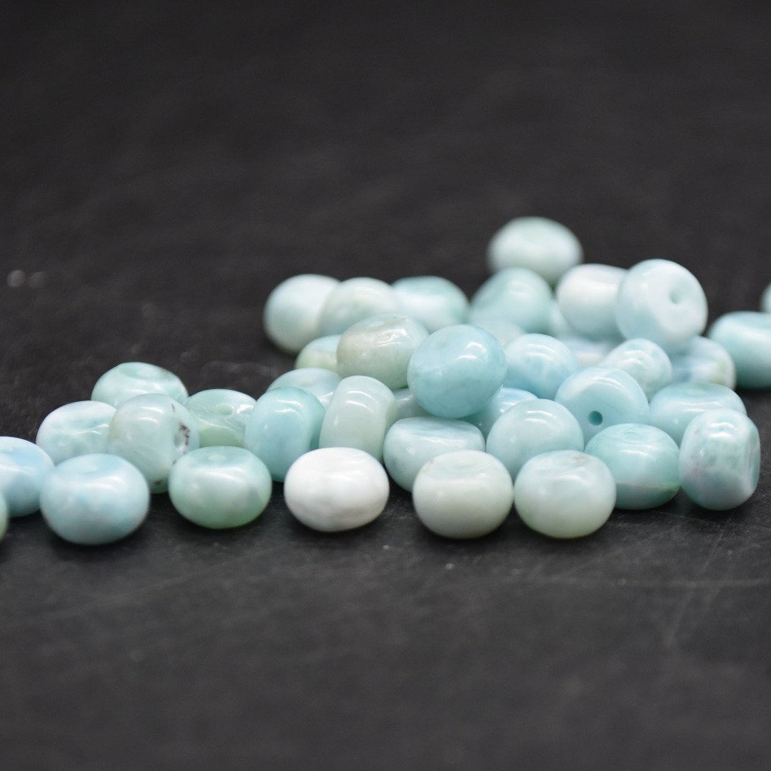 Larimar Gemstone Smooth Rondelle Spacer Beads - 6mm X 3.5mm - 4mm - 6 Count Larimar Gemstone Smooth Rondelle Spacer Beads - 6mm X 3.5mm - 4mm - 6 Count