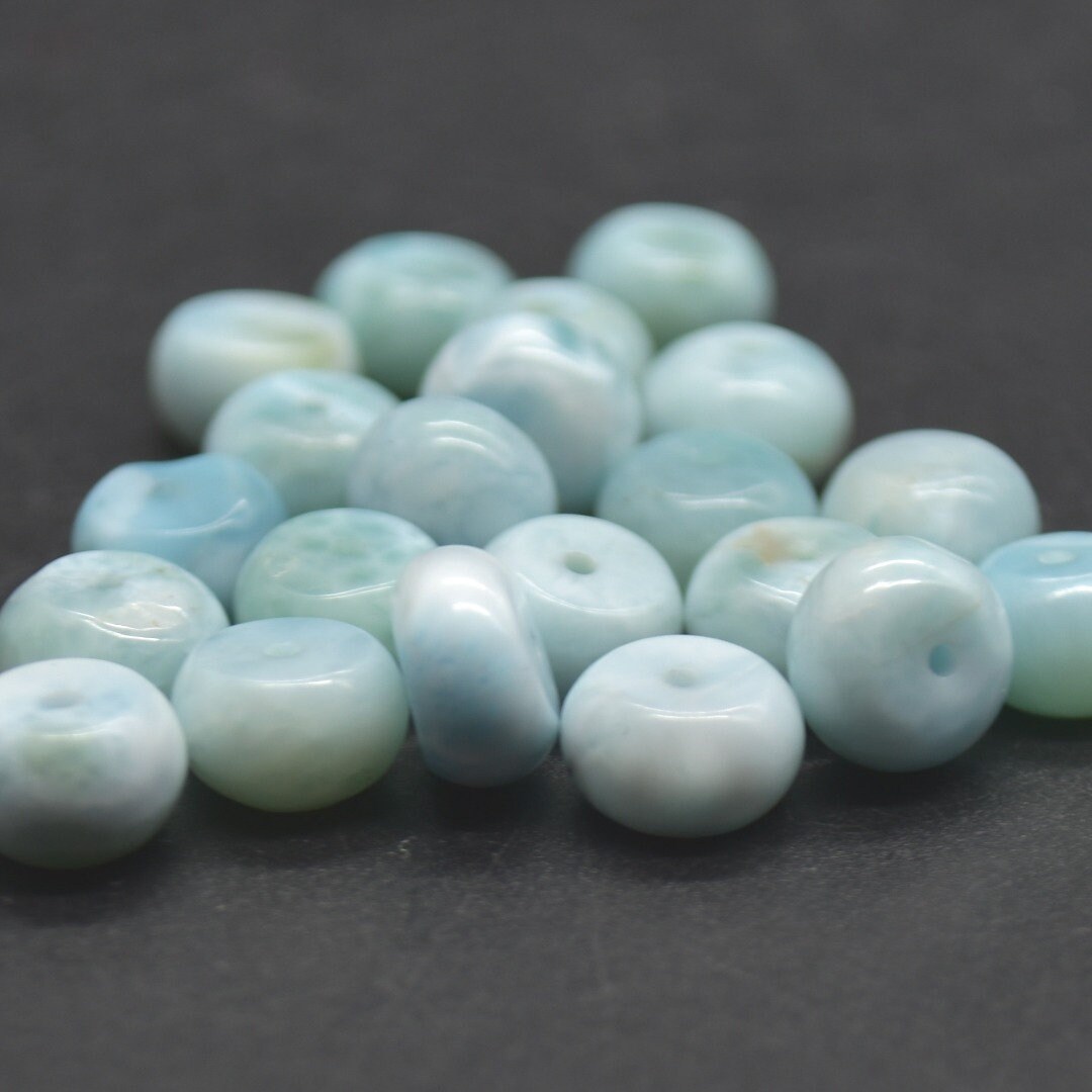 Larimar Gemstone Smooth Rondelle Spacer Beads - 8mm X 4mm - 5mm - 5 Count