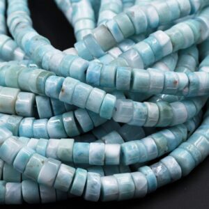 Natural Blue Larimar Heishi Beads 6mm 8mm Rondelle High Quality Real Genuine Dominican Republic Larimar Gemstone Disc Wheel 15.5" Strand