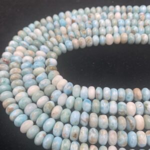 Natural Blue Larimar Smooth Rondelle Beads Size 4x6mm 5x8mm 15.5" Strand