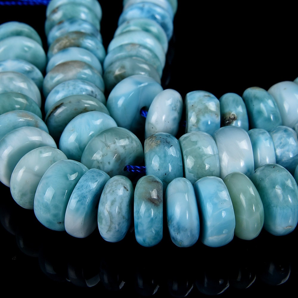 Natural Dominican Larimar Gemstone Grade Aa Blue Rondelle 6mm 7mm 8mm 9mm 10mm 11mm 12mm 13mm 14mm 15mm Loose Beads 3.5 Inch Strand (923)