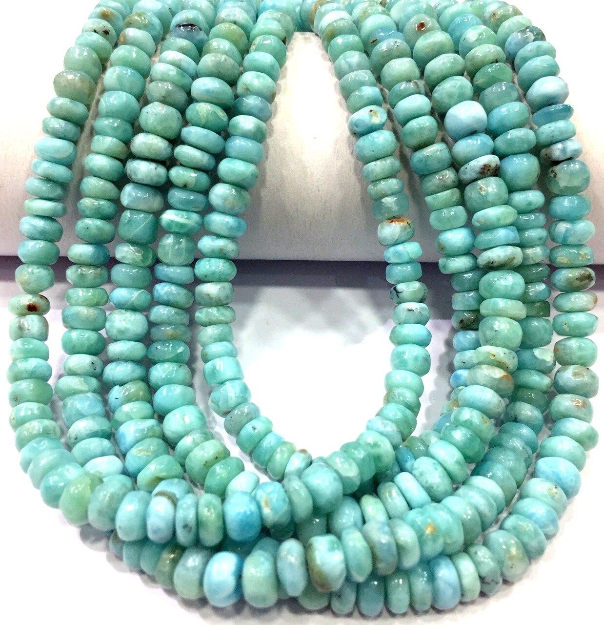 Natural Larimar Smooth Rondelle Beads 5.5 Mm Larimar Gemstone Beads Larimar Strand Wholesale Larimar Beads Top Quality Jewelry Making Beads.