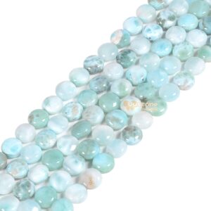 0595 Natural Larimar 10mm Coin Round Disc Gemstone Beads 15"