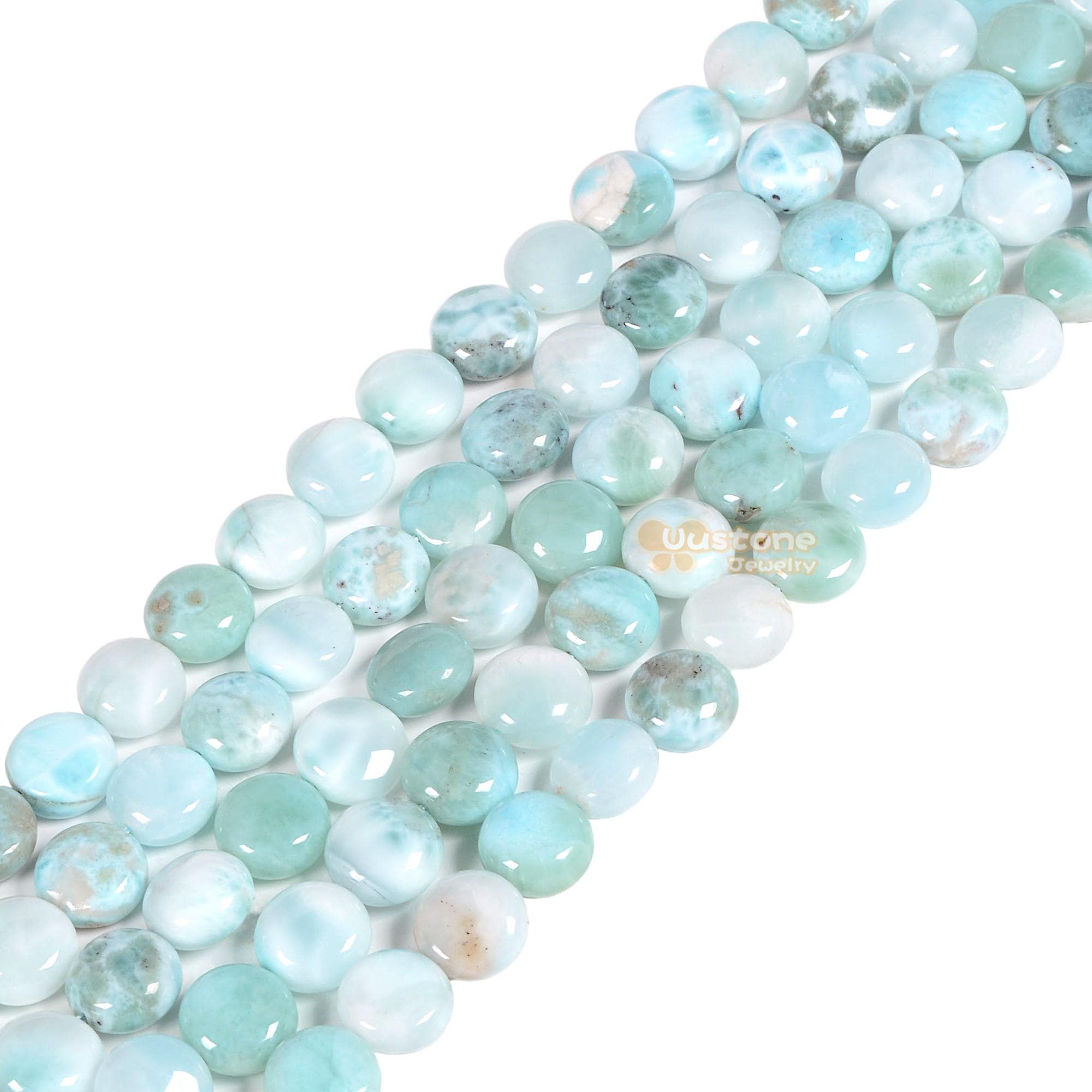 0595 Natural Larimar 10mm Coin Round Disc Gemstone Beads 15"