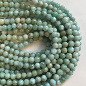 100% natural 6mm round Dominican Larimar Gemstone beads- -15.5 inch strand