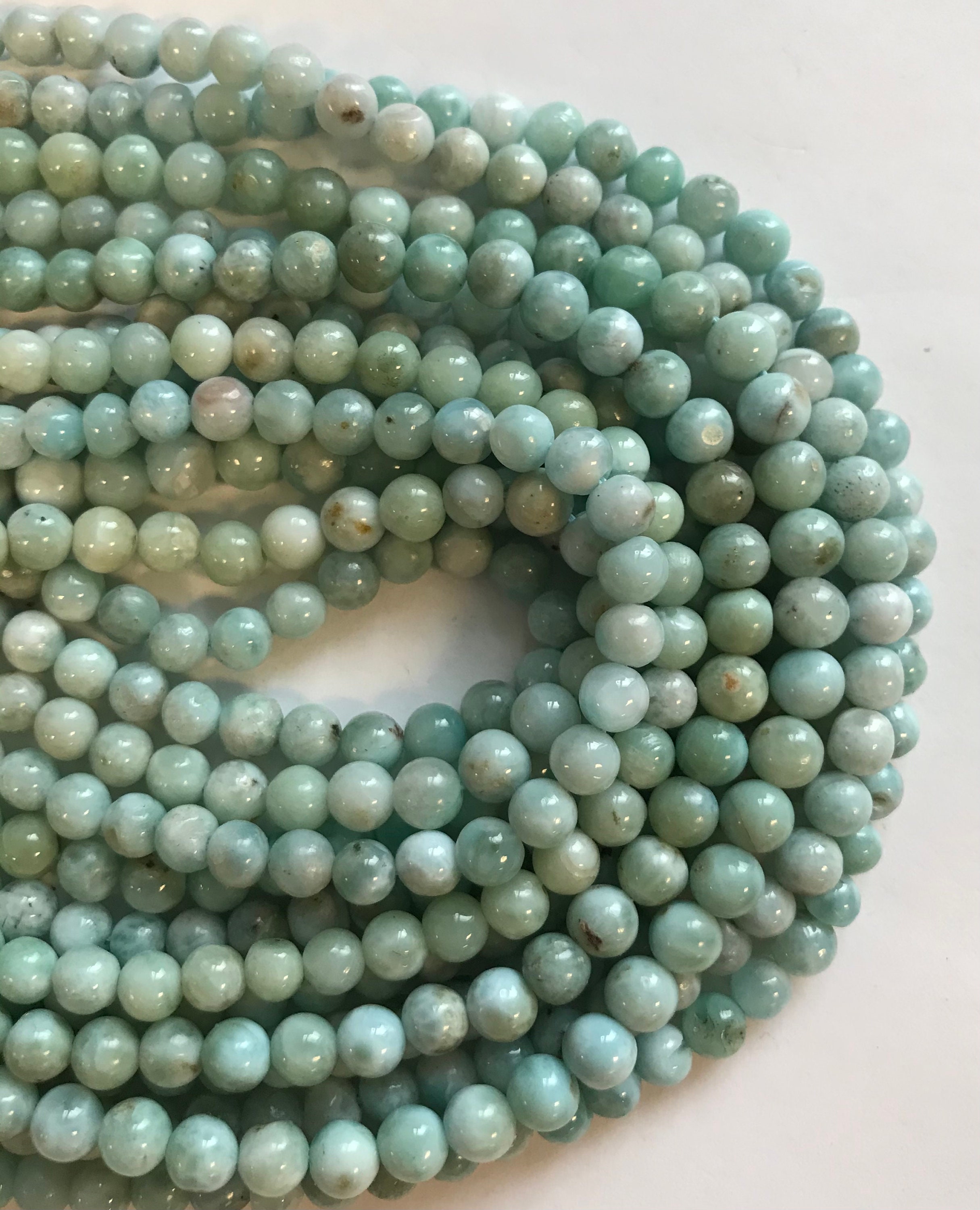 100% Natural 6mm Round Dominican Larimar Gemstone Beads- -15.5 Inch Strand