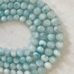 100% Natural Dominican larimar 8mm Round Gemstone Beads--15.5"