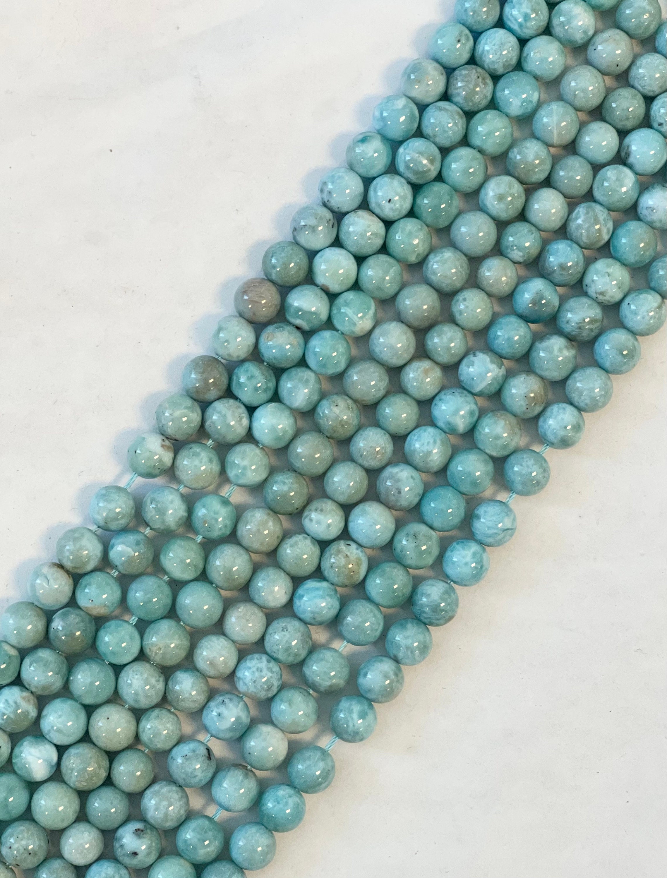 100% Natural Dominican Larimar  9mm Round Gemstone Beads--15.5"--45 Beads--l10