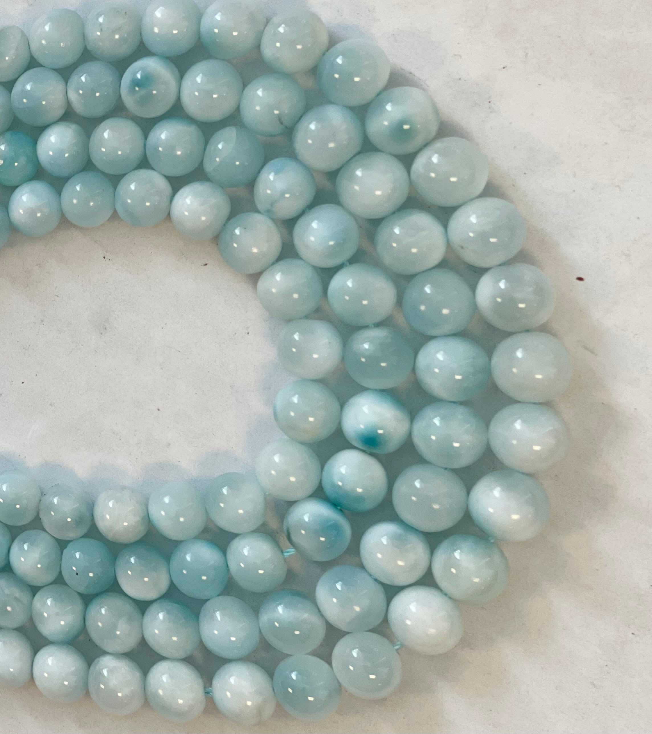 100% Natural Dominican Larimar 8mm Round Gemstone Beads--15.5"