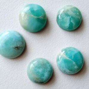 12-13mm Larimar Plain Round Cabochons, Original Larimar Smooth Round Flat Back For Jewelry, 5 Pcs Natural Loose Larimar Ring Size - Ks5095