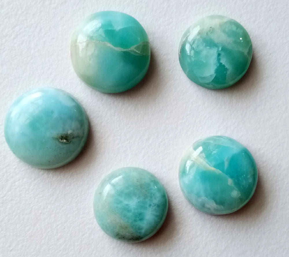 12-13mm Larimar Plain Round Cabochons, Original Larimar Smooth Round Flat Back For Jewelry, 5 Pcs Natural Loose Larimar Ring Size - Ks5095