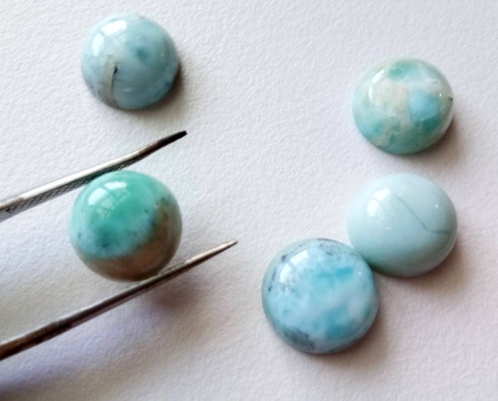 14-15mm Larimar Plain Round Cabochons, Original Larimar Smooth Round Flat Back For Jewelry, 5 Pcs Natural Loose Larimar Ring Size - Ks5098