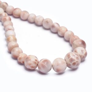 Aaa+ Natrolite 5mm-10mm Smooth Round | 22inch Strand | Natural Thomsonite Semi Precious Gemstone Beads | Pink Larimar Beads For Jewelry