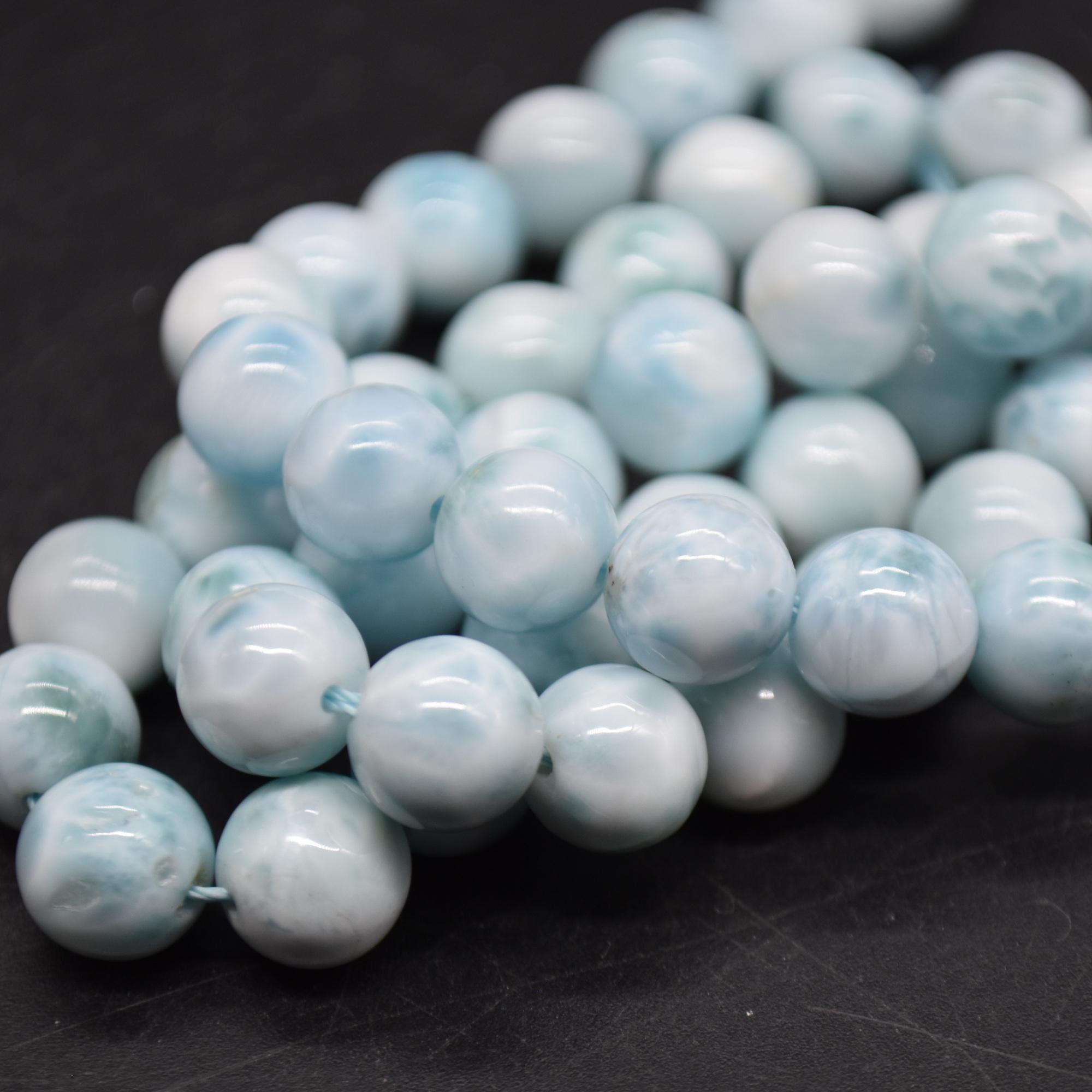 Larimar Round Beads - 8mm - 4 Beads - Jewellery Making Supplies , Crystal Beads