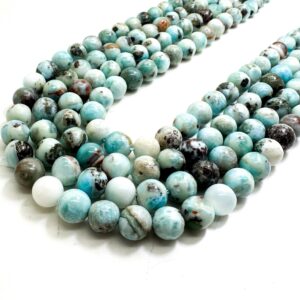 Genuine Blue Caribbean Larimar Round Beads: Natural Gemstone Jewelry Making - Pg313