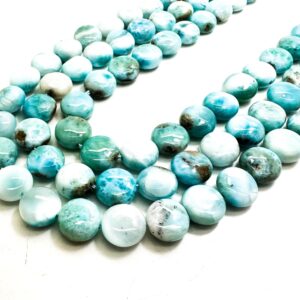 Natural Blue Larimar Gemstone Beads: Polished Flat Round, 5mm X 10mm - Pg313