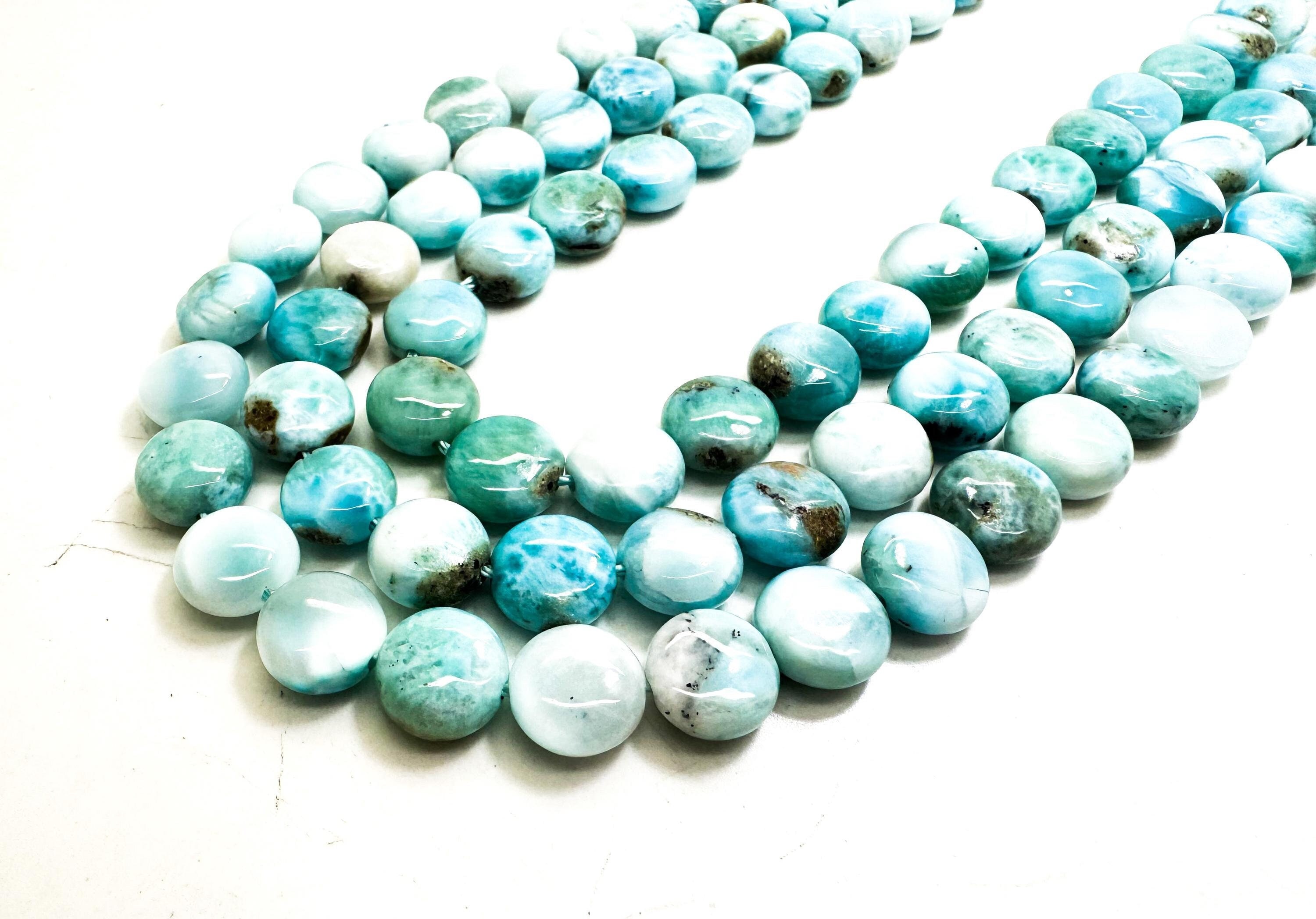 Natural Blue Larimar Gemstone Beads: Polished Flat Round, 5mm X 10mm - Pg313