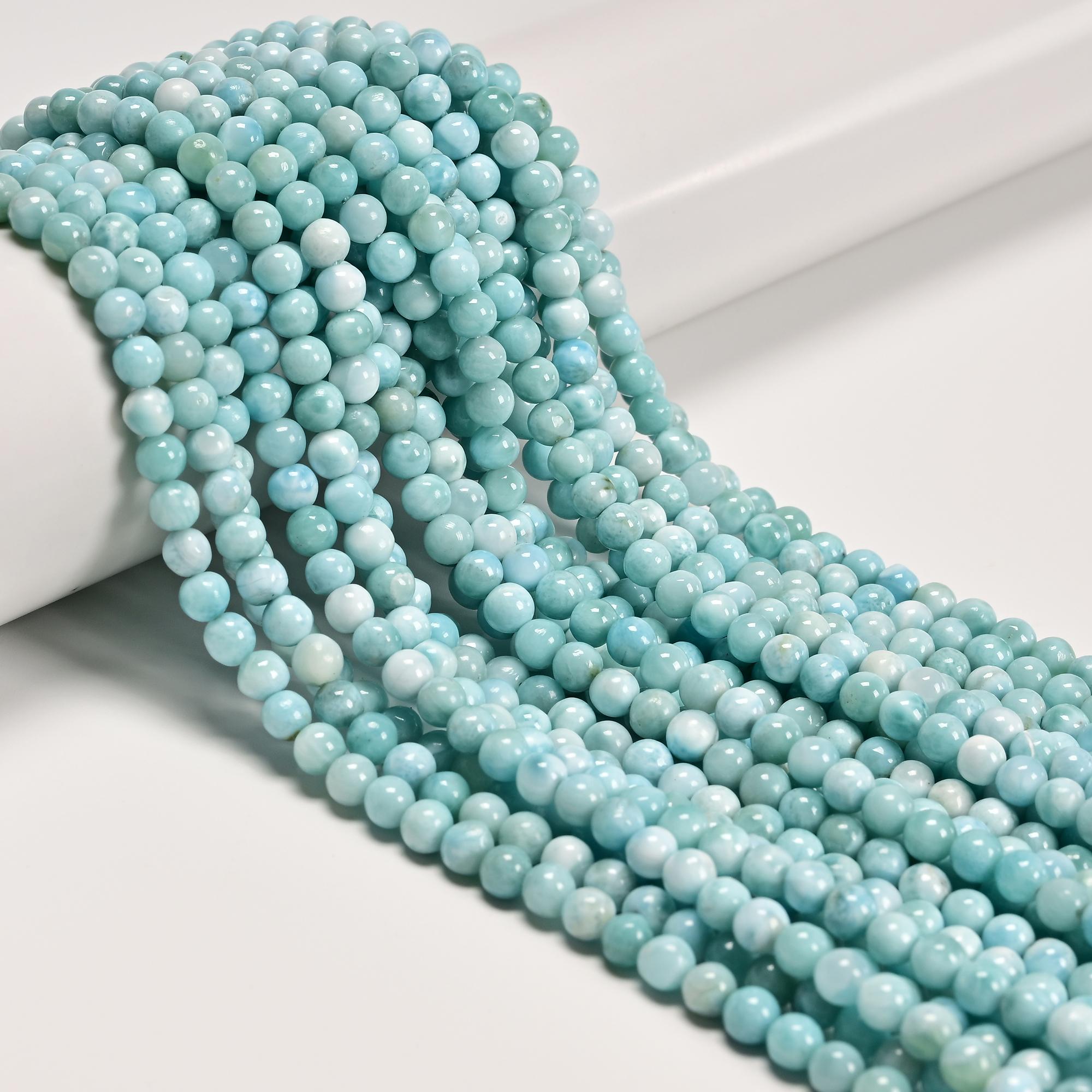 Natural Larimar Smooth Round Beads Size 5mm 6mm 15.5 " Strand Natural Larimar Smooth Round Beads Size 5mm 6mm 15.5 " Strand