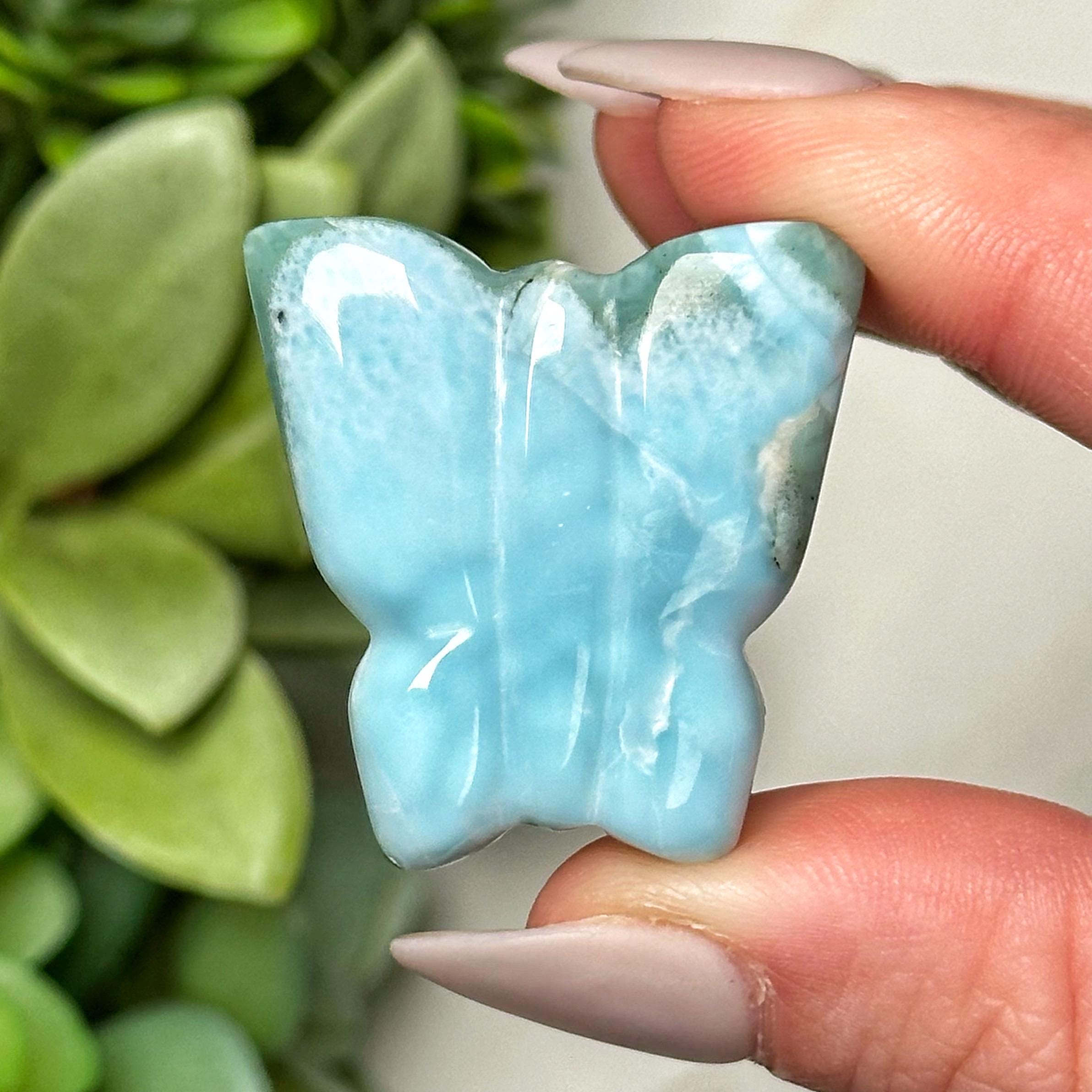 Larimar Butterfly | 14g | - #5 (polished Blue Crystal Carving, Throat Chakra, Peace, Ocean) Larimar Butterfly | 14g | - #5 (polished Blue Crystal Carving, Throat Chakra, Peace, Ocean)
