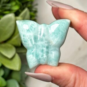 Larimar Butterfly | 17g | - #4 (polished Blue Crystal Carving, Throat Chakra, Peace, Ocean)