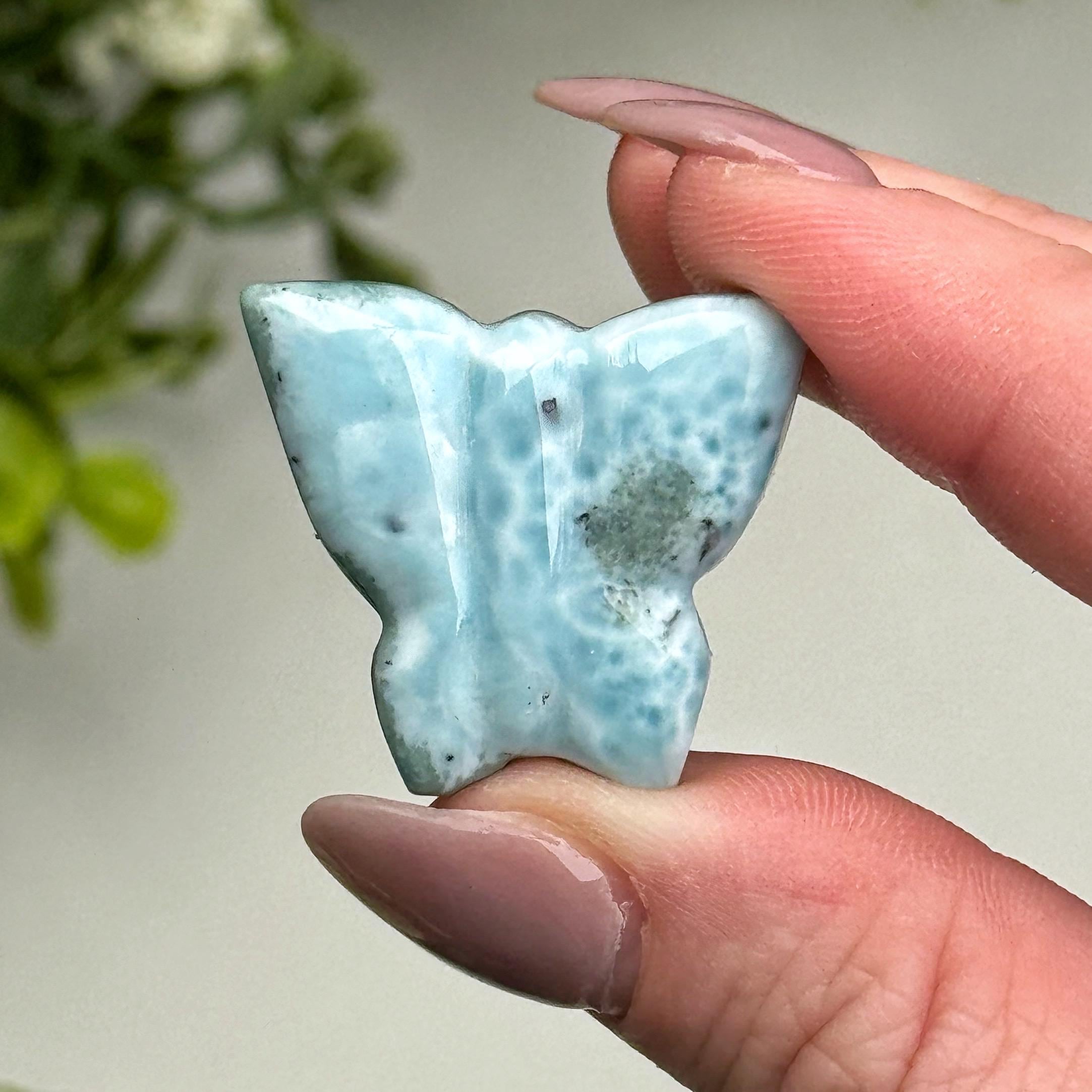 Larimar Butterfly | 8g | - #6 (polished Blue Crystal Carving, Throat Chakra, Peace, Ocean)