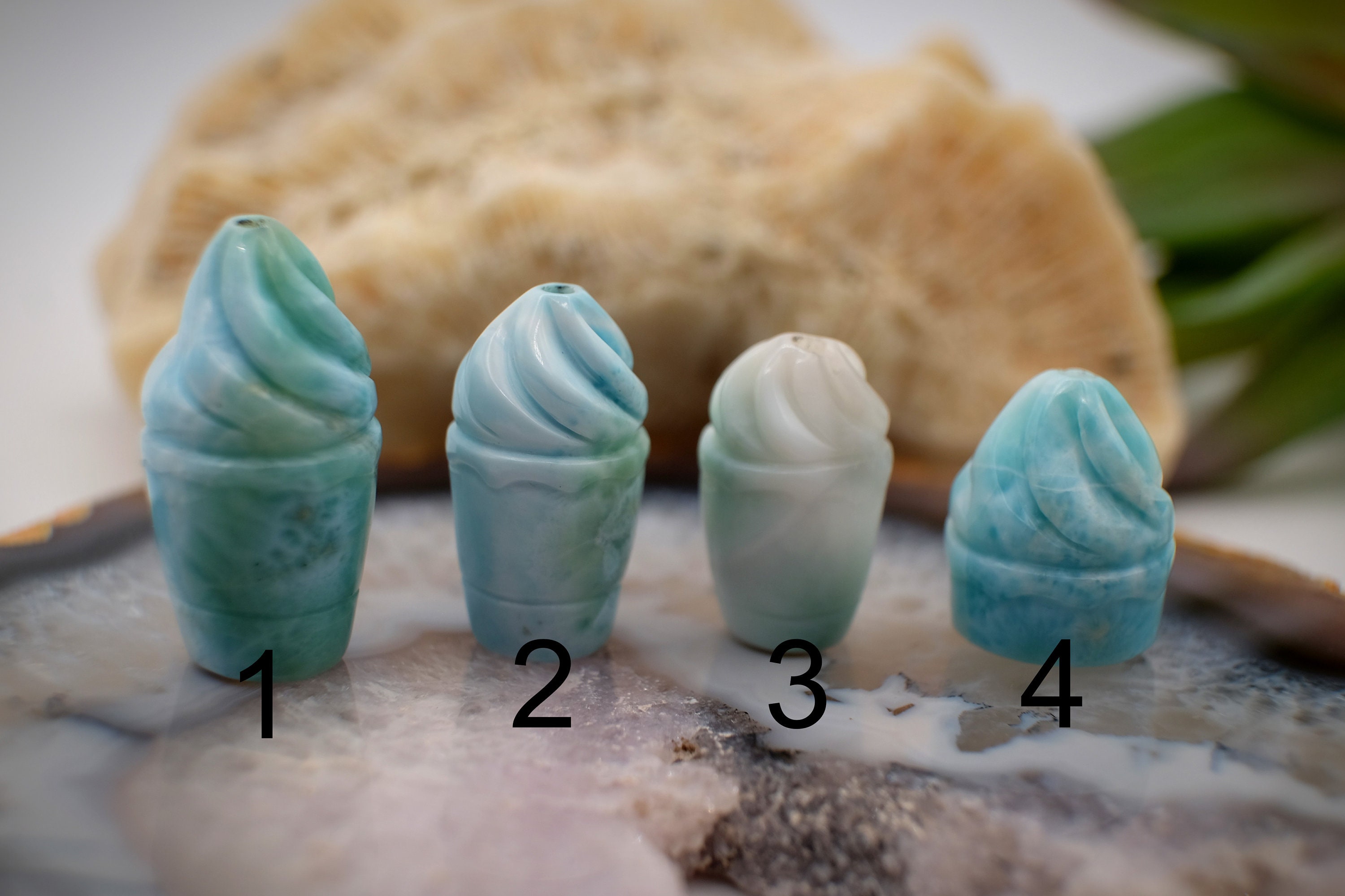 Larimar Carved Ice Cream Sunday Fro Yo Bead {dominican Republic} Unique, Limited Edition