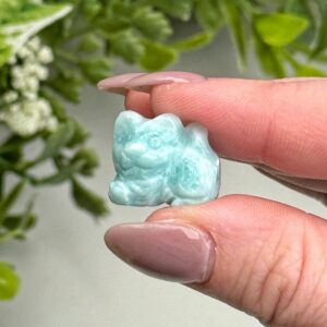 Larimar Dog | 4g | - #3 (polished Blue Crystal Carving, Throat Chakra, Peace, Ocean)