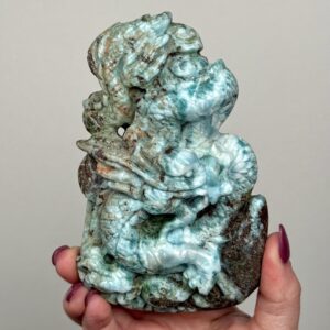 Larimar Dragon | 342g | - #s68 (polished Blue Crystal Carving, Throat Chakra, Peace, Ocean)