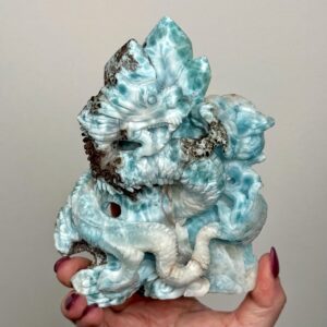 Larimar Dragon | 482g | - #s69 (polished Blue Crystal Carving, Throat Chakra, Peace, Ocean)