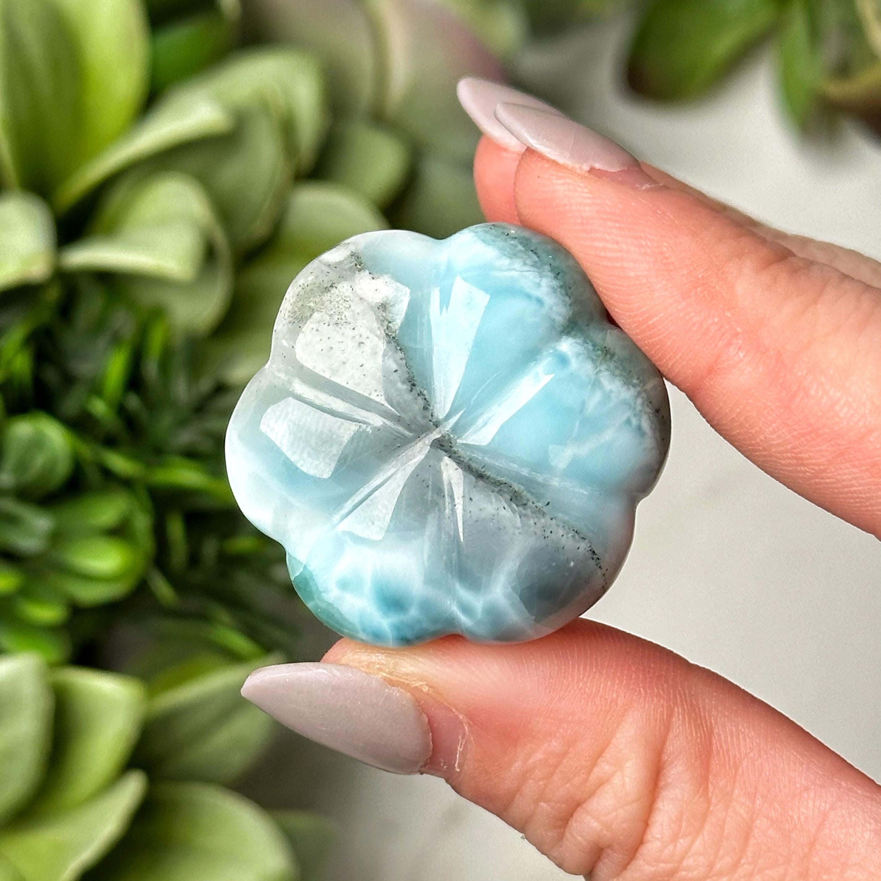 Larimar Flower | 20g | - #5 (polished Blue Crystal Carving, Throat Chakra, Peace, Ocean)