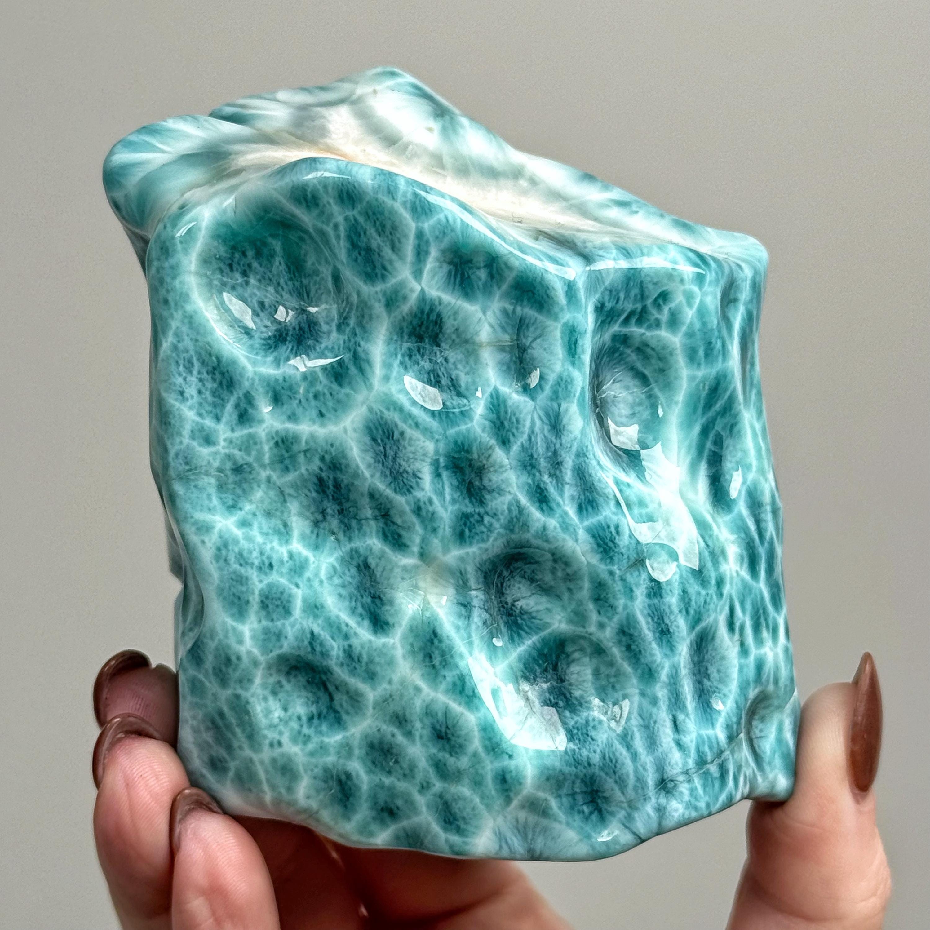 Larimar Freeform , 465g , - #1 (polished Blue Crystal Chunk, Throat Chakra, Healing Stone, Peace)