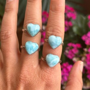 Larimar Heart Adjustable Ring, .925 Sterling Silver Ring