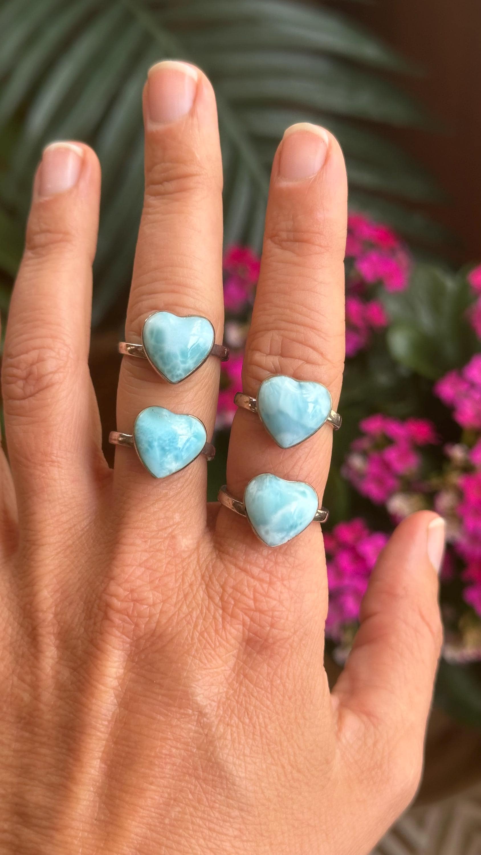 Larimar Heart Adjustable Ring, .925 Sterling Silver Ring